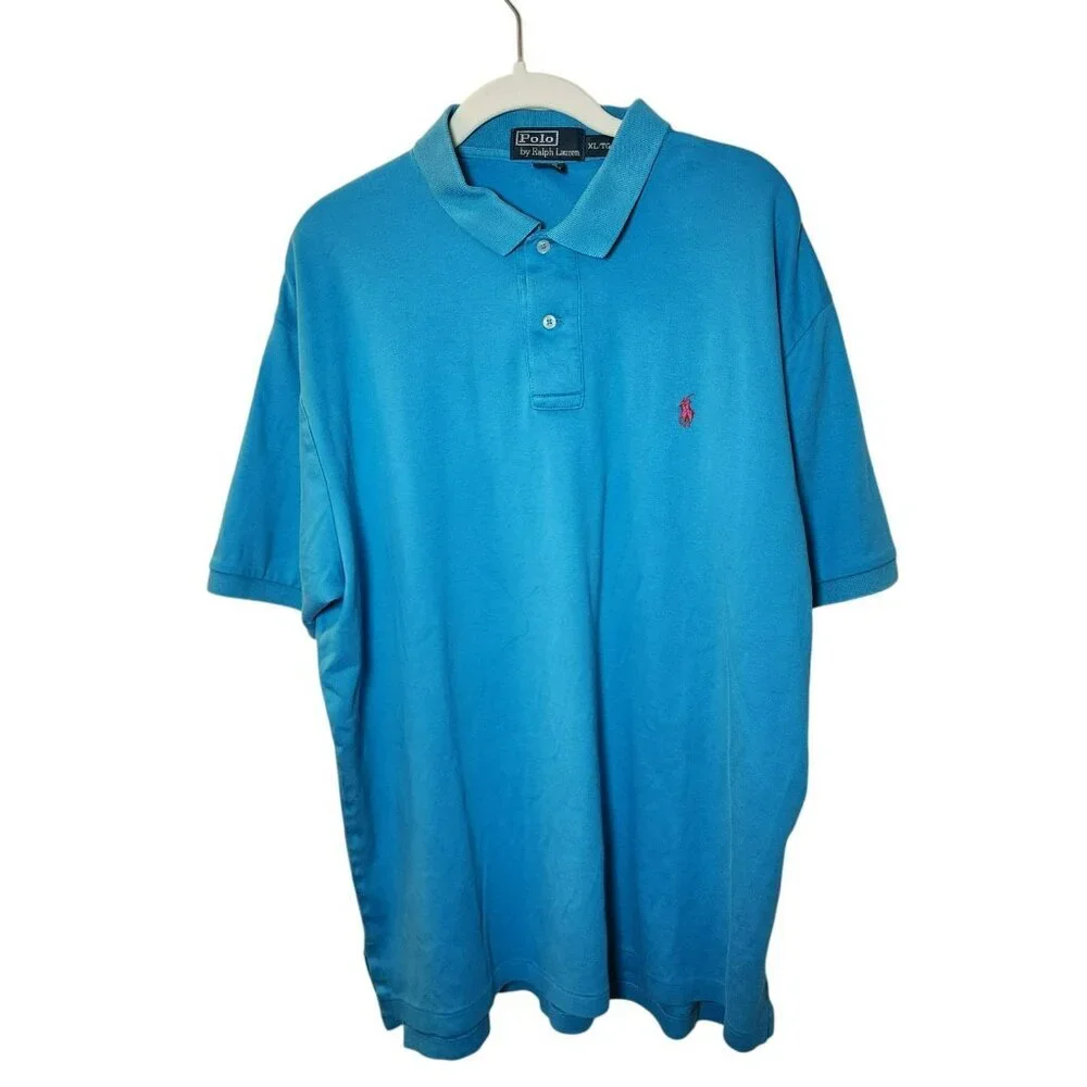 Polo Ralph Lauren Men's XL Blue Cotton Short Sleeve Polo Shirt Classic Fit EUC‎